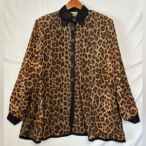 VINTAGE SAM Cheetah Print Satin Tunic Blouse Size XL
